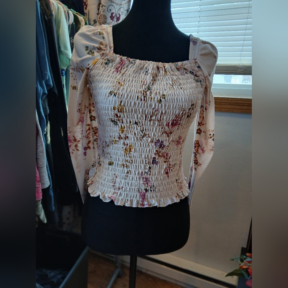 Art Class Sz Lg Jrs Pink Floral Blouse